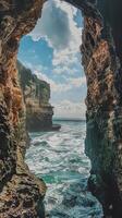 Dramatic sea caves carved by centuries of erosion photo