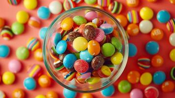 Overhead shot of a spinning bowl of colorful candy photo