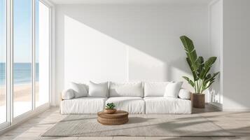 Spacious interior decor highlighting minimalist style and sophistication, ready for your text photo