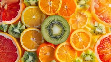 Spinning fruit slices forming a mandala, representing mindfulness photo