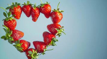 hilado fresas formando un corazón forma, simbolizando amor para Fresco Produce foto