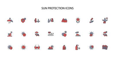 Sun protection icon set..Editable stroke.linear style sign for use web design,logo.Symbol illustration. vector