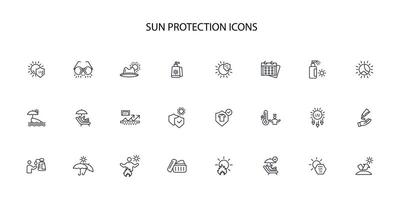 Sun protection icon set..Editable stroke.linear style sign for use web design,logo.Symbol illustration. vector