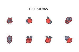 Fruits icon set..Editable stroke.linear style sign for use web design,logo.Symbol illustration. vector