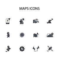 Map icon set..Editable stroke.linear style sign for use web design,logo.Symbol illustration. vector