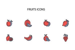 Fruits icon set..Editable stroke.linear style sign for use web design,logo.Symbol illustration. vector