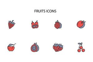 Fruits icon set..Editable stroke.linear style sign for use web design,logo.Symbol illustration. vector