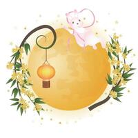 Full moon, moon rabbit, osmanthus, lantern illustration, suitable for Mid-Autumn Festival vector