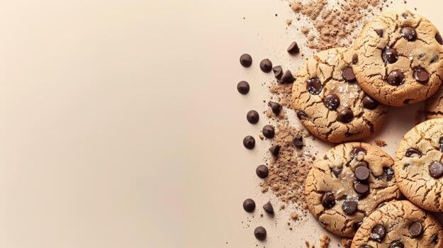 Freshly baked cookies rotating with space for text overlay photo