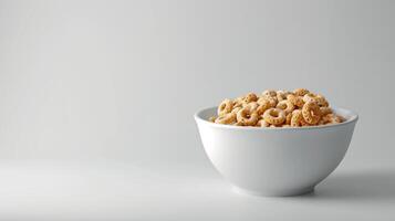 Bowl of cereal rotating against a blank background for copy photo