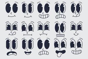 Set of retro cartoon in different types of facial expressions. Design illustration in doodle style vector