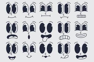 Set of retro cartoon emoticons with different facial expressions. Design illustration in doodle style vector