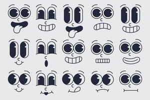 Retro Cartoon in Different Types of Facial Expressions Pack for Creative Projects vector