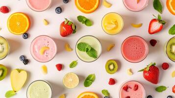 Harmonious arrangement of spinning smoothie ingredients in a harmonious pattern photo