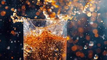 Dynamic poster showcasing a spinning glass of fizzy soda photo