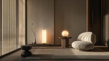 Iconic outline of interior decor elements against a backdrop of ambient light photo