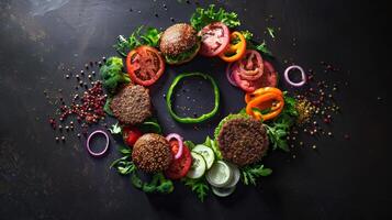 Spinning burger ingredients forming a circle, representing inclusivity photo