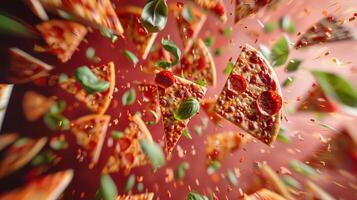 Dynamic layout of rotating pizza slices in a dynamic pattern photo