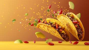 Dynamic copy space featuring levitating taco ingredients and space for Mexican restaurant branding photo