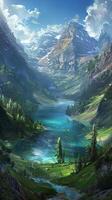 Tranquil mountain lakes ringed by towering peaks photo