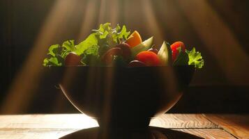 Silhouette of a rotating bowl of salad ingredients photo