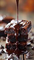 National Brownie Day fudgy squares and chocolate drizzles photo