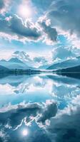 Stillness of the lake mirrors inner peace photo