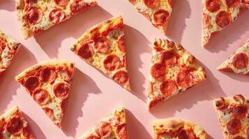 Spirited layout of rotating pizza slices in a spirited pattern photo