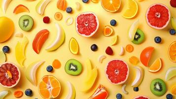 Flowing layout of rotating fruits forming a flowing pattern photo