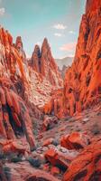 Towering red rock formations glowing in the sunlight photo