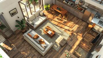 Top-down view offering a unique perspective on interior design layout photo