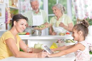 Portrait of mother and daughter having breakfast photo