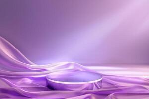 Empty glass podium for montage your product and presentation on silk fabric photo