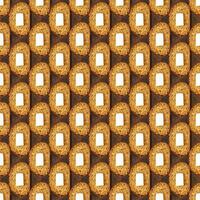 Seamless pattern of slice of dark rye bread with a piece of butter on a brown background photo