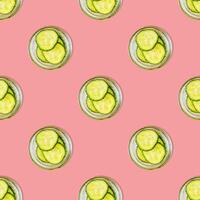 Seamless pattern of cucumber slices on a pink background photo