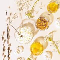 Ingredients for making Easter cake with willow twigs photo