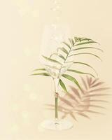 Empty glass with palm leaf and lightning on a pink background photo