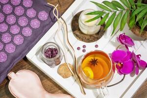Insomnia or depression treatment. Home relaxing concept photo