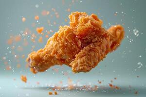Fried chicken wings flying in air with splashes of water. photo