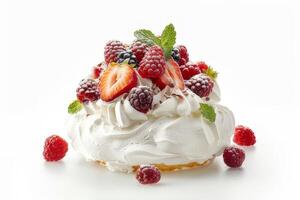 Pavlova isolated on a white background photo