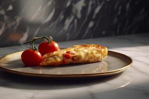 Omelet on a plate on a marble background. photo