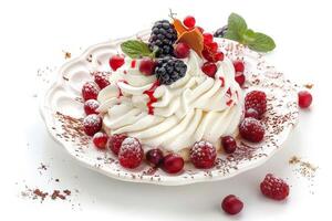 Pavlova isolated on a white background photo
