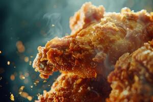 fried chicken wings on a dark background. tinting. selective focus photo