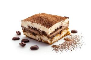 Tiramisu cake isolated on a white background photo