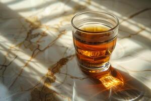 A cup of tea on a marble countertop photo