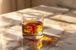 A cup of tea on a marble countertop photo