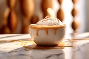 A cup of Dalgona on a marble countertop photo