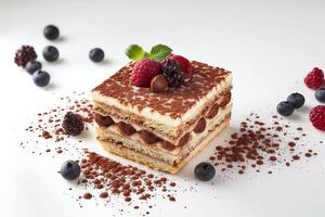 Tiramisu cake isolated on a white background photo