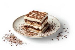Tiramisu cake isolated on a white background photo