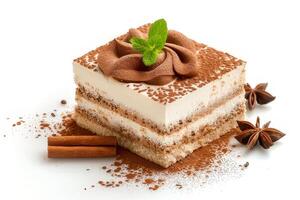 Tiramisu cake isolated on a white background photo